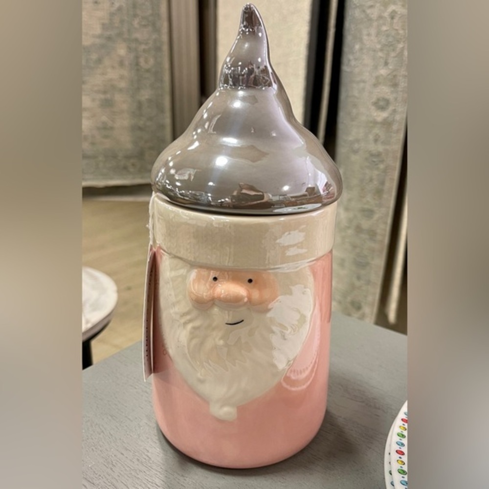 Jingles & Joy Pink Santa Gnome Iridescent Canister 🩷🎄NWT